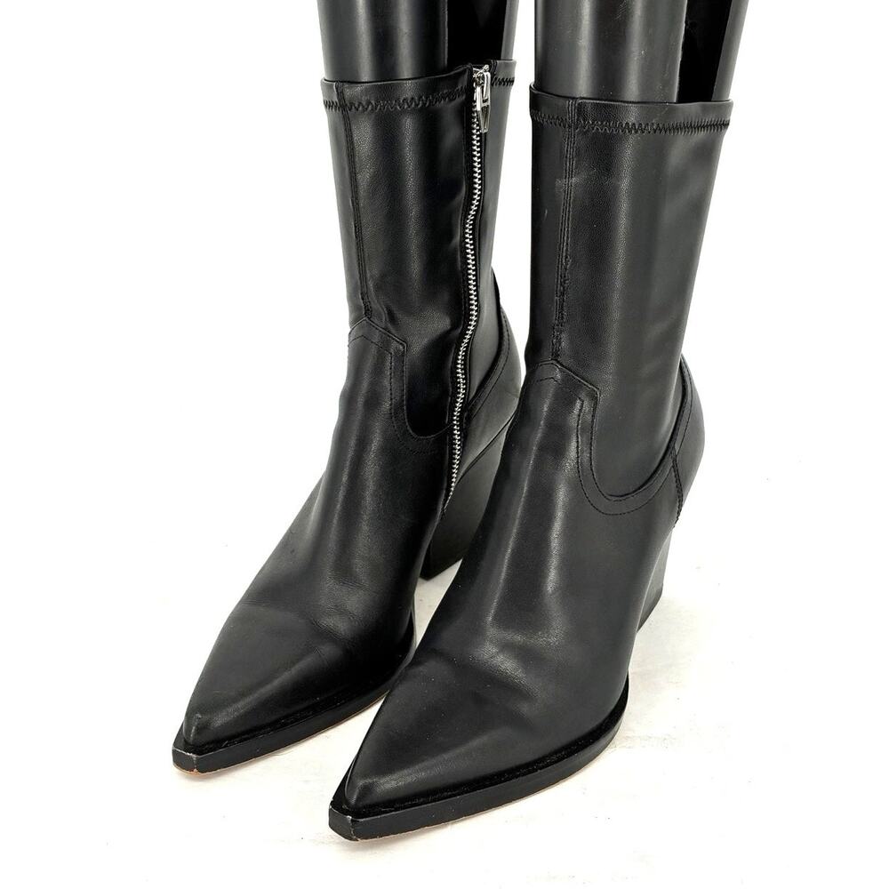 Dolce Vita Rutger Boots Womens 9 Black Leather Pointed Toe Wedge Ankle Boots - Picture 8 of 8